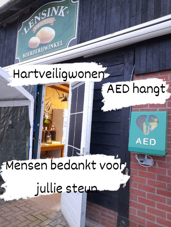 Een AED bij Boerderijwinkel Lensink.